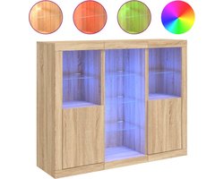 vidaXL - Dressoirs - met - LED-verlichting - 3 - st - bewerkt - hout - sonoma - eiken
