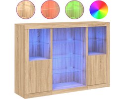 vidaXL - Dressoirs - met - LED-verlichting - 3 - st - bewerkt - hout - sonoma - eiken