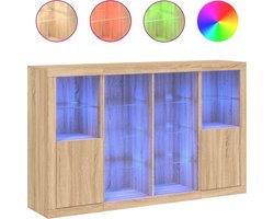 vidaXL - Dressoirs - met - LED-verlichting - 3 - st - bewerkt - hout - sonoma - eiken