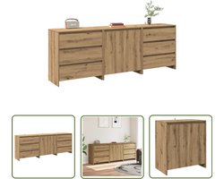 vidaXL Dressoirset - Dessoir - 3-delige Dressoirs bewerkt hout artisanaal eikenkleur - Houten Dressoir - Artisanaal Eiken - Opberg Kast