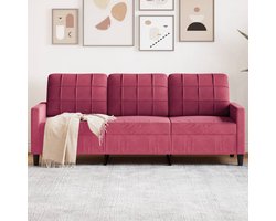 vidaXL Driezitsbank - 180 cm - Fluweel - Wijnrood 3 Zits Bank - Velvet Bank - Rode Bank - Woonkamer Meubels - Lounge Stoffen Bank
