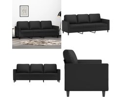 vidaXL Driezitsbank 180 cm kunstleer zwart - 3-zitsbank - 3-zitsbanken - Bank - Driezitsbank