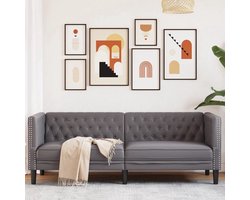 vidaXL Driezitsbank Chesterfield grijs kunstleer Drie Persoons Bank - Chesterfield Bank - Grijze Bank - Banks Kopen - Salontafel