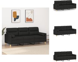 vidaXL Driezitsbank - Driezitsbanken - 3-zitsbank - Bank - Driezitsbank met sierkussens 180 cm stof zwart