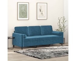 vidaXL Driezitsbank - Fluweel Blauw - Inclusief Kussens Drie Zits Bank - Fluweelb Bank - Blauwe Bank - Lounge Bank - Woonkamer Meubilair