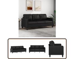 vidaXL Driezitsbank Kunstleer 180 cm Zwart Drie Persoonsbank - Bankstellen - Lounge Meubels - Lederlook Bank - Zwarte Bank