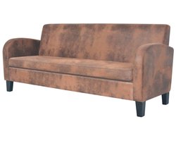 vidaXL Driezitsbank - Kunstsuède - Bruin - Stijlvol design 3-zitsbank - Kunstleder Sofa - Bruine Bank - Klassieke Bank - Salonbank
