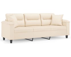 vidaXL - Driezitsbank - met - kussens - 180 - cm - microvezelstof - beige