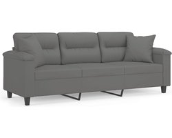 vidaXL - Driezitsbank - met - kussens - 180 - cm - microvezelstof - donkergrijs