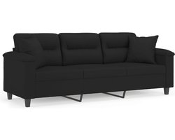 vidaXL - Driezitsbank - met - kussens - 180 - cm - microvezelstof - zwart