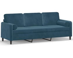 vidaXL - Driezitsbank - met - sierkussens - 180 - cm - fluweel - blauw