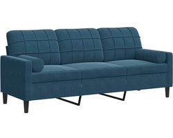 vidaXL - Driezitsbank - met - sierkussens - 180 - cm - fluweel - blauw