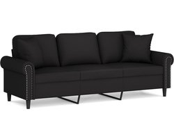 vidaXL - Driezitsbank - met - sierkussens - 180 - cm - fluweel - zwart