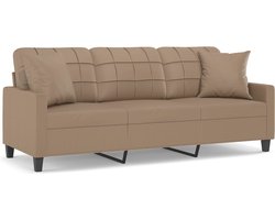 vidaXL - Driezitsbank - met - sierkussens - 180 - cm - kunstleer - cappuccinokleurig