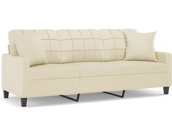 vidaXL - Driezitsbank - met - sierkussens - 180 - cm - kunstleer - crèmekleurig