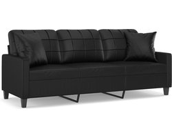 vidaXL - Driezitsbank - met - sierkussens - 180 - cm - kunstleer - zwart