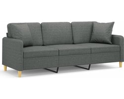 vidaXL - Driezitsbank - met - sierkussens - 180 - cm - stof - donkergrijs