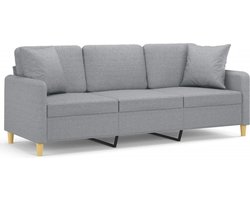 vidaXL - Driezitsbank - met - sierkussens - 180 - cm - stof - lichtgrijs
