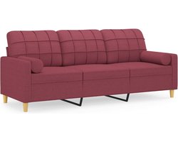 vidaXL - Driezitsbank - met - sierkussens - 180 - cm - stof - wijnrood