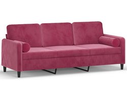 vidaXL - Driezitsbank - met - sierkussens - 180 - cm - stof - wijnrood