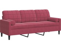 vidaXL - Driezitsbank - met - sierkussens - 180 - cm - stof - wijnrood