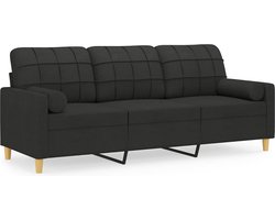 vidaXL - Driezitsbank - met - sierkussens - 180 - cm - stof - zwart