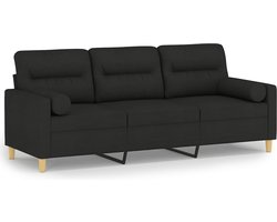 vidaXL - Driezitsbank - met - sierkussens - 180 - cm - stof - zwart