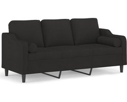 vidaXL - Driezitsbank - met - sierkussens - 180 - cm - stof - zwart