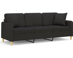 vidaXL - Driezitsbank - met - sierkussens - 180 - cm - stof - zwart