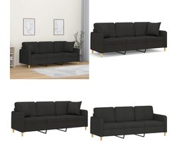 vidaXL Driezitsbank met sierkussens 180 cm stof zwart - Driezitsbank - Driezitsbanken - Bank - Sofa