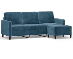 vidaXL - Driezitsbank - met - voetenbank - 180 - cm - fluweel - blauw