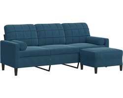vidaXL - Driezitsbank - met - voetenbank - 180 - cm - fluweel - blauw
