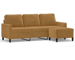 vidaXL - Driezitsbank - met - voetenbank - 180 - cm - fluweel - bruin
