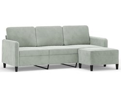 vidaXL - Driezitsbank - met - voetenbank - 180 - cm - fluweel - lichtgrijs