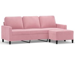vidaXL - Driezitsbank - met - voetenbank - 180 - cm - fluweel - roze