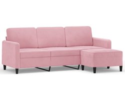 vidaXL - Driezitsbank - met - voetenbank - 180 - cm - fluweel - roze