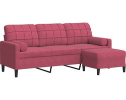vidaXL - Driezitsbank - met - voetenbank - 180 - cm - fluweel - wijnrood