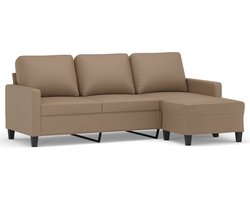 vidaXL - Driezitsbank - met - voetenbank - 180 - cm - kunstleer - cappuccinokleurig
