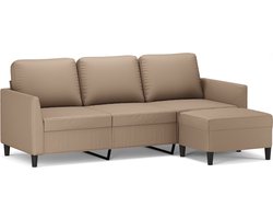 vidaXL - Driezitsbank - met - voetenbank - 180 - cm - kunstleer - cappuccinokleurig