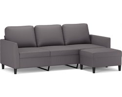 vidaXL - Driezitsbank - met - voetenbank - 180 - cm - kunstleer - grijs