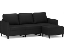 vidaXL - Driezitsbank - met - voetenbank - 180 - cm - kunstleer - zwart
