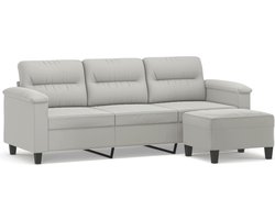 vidaXL - Driezitsbank - met - voetenbank - 180 - cm - microvezelstof - lichtgrijs