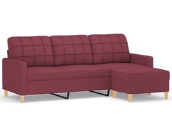 vidaXL - Driezitsbank - met - voetenbank - 180 - cm - stof - wijnrood