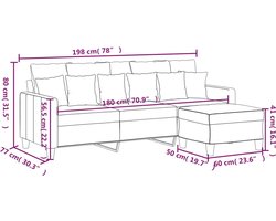 vidaXL - Driezitsbank - met - voetenbank - 180 - cm - stof - wijnrood