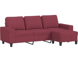 vidaXL - Driezitsbank - met - voetenbank - 180 - cm - stof - wijnrood