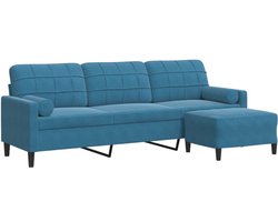 vidaXL - Driezitsbank - met - voetenbank - 210 - cm - fluweel - blauw