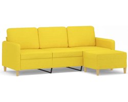 vidaXL Driezitsbank met Voetenbank - Lichtgeel Drie Zitsbank - Fauteuils - Sofa - Geel Meubilair - Lounge Furniture