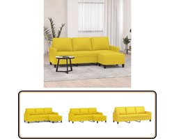 vidaXL Driezitsbank met voetenbank - Lichtgeel - Stof Drie Persoonsbank - Hoekbank - Salontafel - Lounge Set - Living Room Furniture
