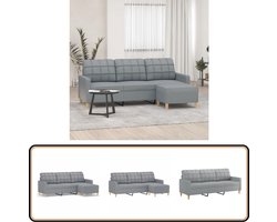 vidaXL Driezitsbank met voetenbank - Lichtgrijs - 180 cm 3 Zits Bank - Hoekbank - Salontafel - Woonkamer Meubels - Grijs Sofa