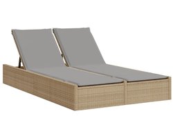 vidaXL Dubbel Ligbed - Dubbele Ligbedden - Ligbed - Tuinstoel - Ligbed 2-persoons met kussens poly rattan beige
